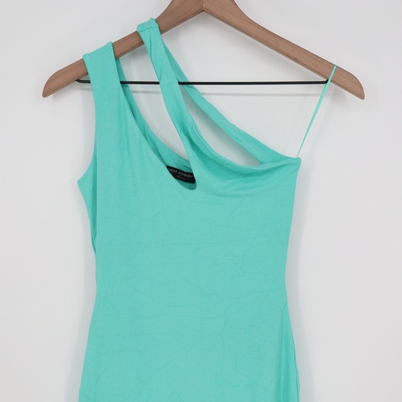 Naked Wardrobe Mint Green One Shoulder Cutout Mini Dress Bodycon Small Slit L - Picture 3 of 7